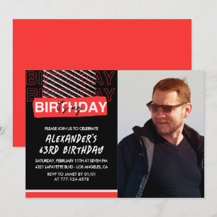 Schwarz-Rot-Foto-Einladungen zum 63. Geburtstag Mä Einladung