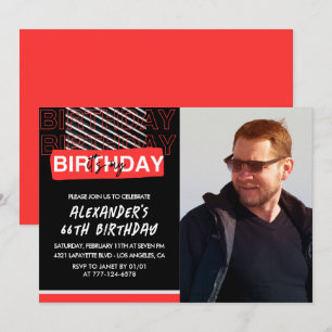 Schwarz-Rot-Foto-Einladungen zum 66. Geburtstag Mä Einladung