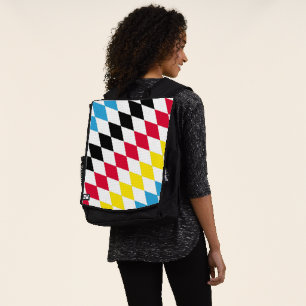 Schwarz Rot Gelb Blau Bayern Diamant Flaggenmuster Rucksack