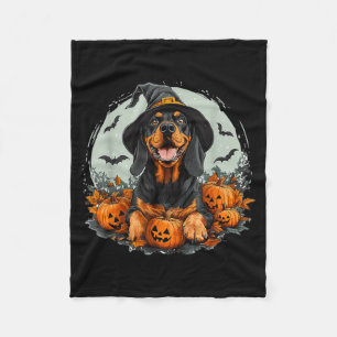 Schwarz-Rot gescheckter Coonhound Hund mit Hexenhu Fleecedecke