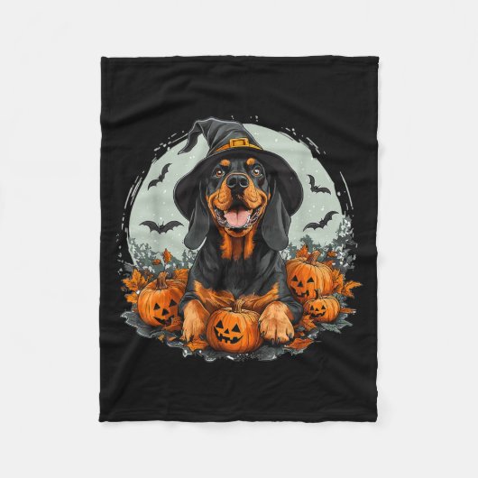 Schwarz-Rot gescheckter Coonhound Hund mit Hexenhu Fleecedecke (Vorderseite)