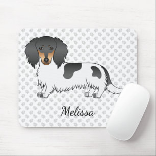 Schwarz-Rot-Gescheckter Langhaar-Dachshund & Name Mousepad