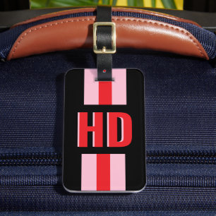Schwarz & Rot gestreifter Shadow Monogram Retro Vi Gepäckanhänger