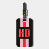 Schwarz & Rot gestreifter Shadow Monogram Retro Vi Gepäckanhänger (Vorderseite vertikal)
