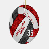 Schwarz-Rot-Girl-Volleyball-Teamfarben Keramik Ornament (Rechts)