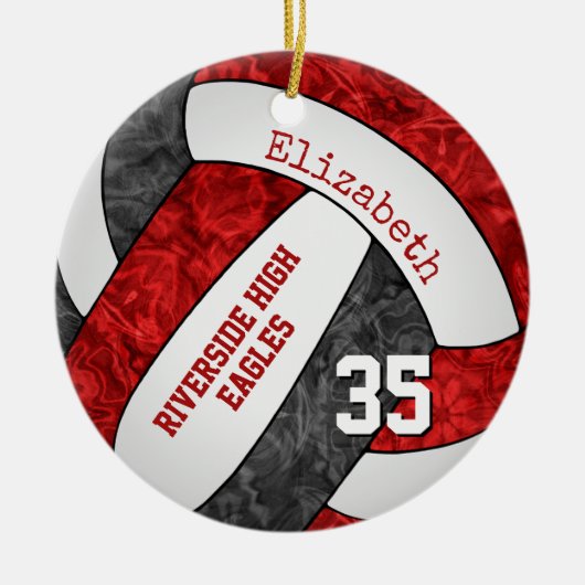 Schwarz-Rot-Girl-Volleyball-Teamfarben Keramik Ornament (Vorne)