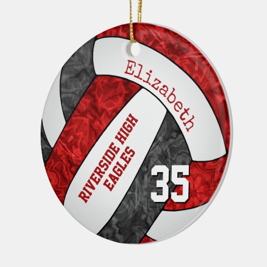 Schwarz-Rot-Girl-Volleyball-Teamfarben Keramik Ornament (Links)