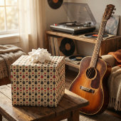 Schwarz-Rot-Gitarre-Herzmuster auf Off-White Geschenkpapier Set