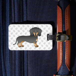Schwarz-Rot glatthaariger Dachshund Hund & Text Gepäckanhänger