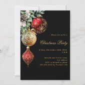 Schwarz-Rot-Gold-Baubles Weihnachtsfest-Party Einladung (Vorderseite)