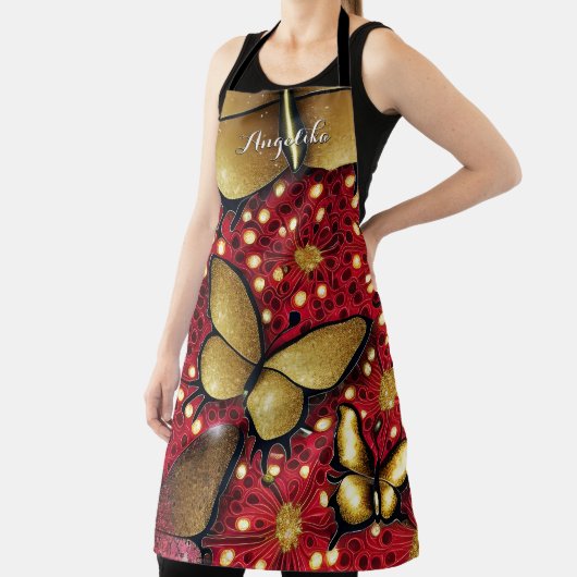 Schwarz-Rot-Gold-Glitzer Schmetterlinge nach Maß Schürze (InSitu)