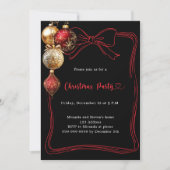 Schwarz-Rot-Goldbaubles-Bug Weihnachts-Party Einladung (Vorderseite)