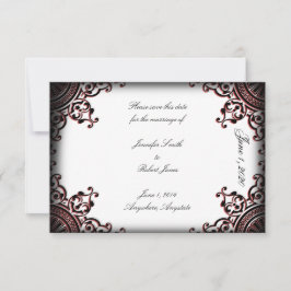 Schwarz-Rot-Gothic-Scroll-Hochzeit Sichern Sie das Save The Date