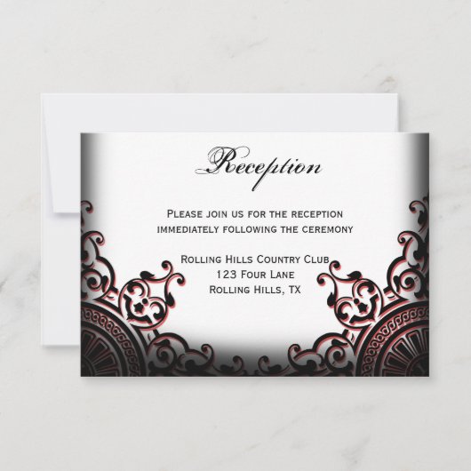 Schwarz-Rot-Gothic-Scroll-Hochzeitsempfang Einladung (Vorderseite)