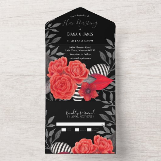 Schwarz-Rot-Gotik-Blumenhandschuh All In One Einladung (Innen Boden)