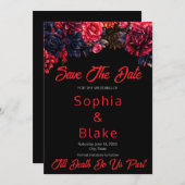 Schwarz-Rot-Gotik Blütendark Save the Date Einladung (Vorne/Hinten)