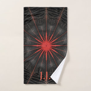 Schwarz-Rot-Gotik-Spiderweb-Monogramm-Pickleball Handtuch
