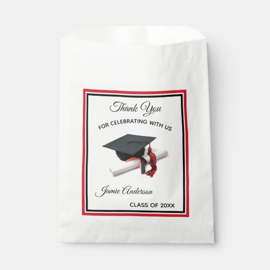 Schwarz-Rot-Graduierung Cap & Tassel | Feier Geschenktütchen (Vorderseite)