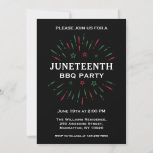 Schwarz Rot Grün Feuerwerk Juneteenth BBQ Party Einladung