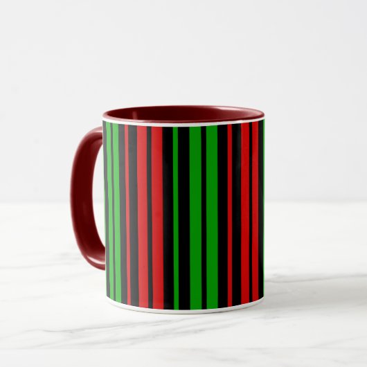 Schwarz Rot Grün Streifen Muster Tasse (Vorderseite Links)