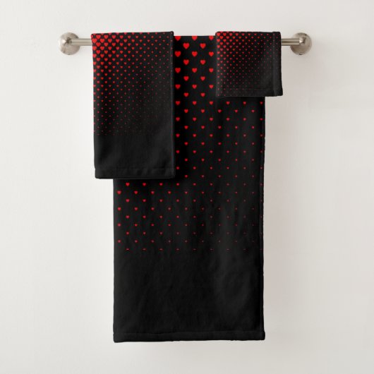 Schwarz-Rot-Halbton-Herz-Muster Badhandtuch Set (Insitu)
