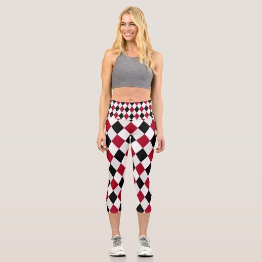 Schwarz-Rot-Harlequin-Muster Capri Leggings (Vorderseite)
