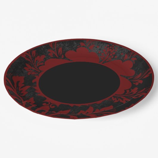 Schwarz-Rot-Hochzeitszettel Pappteller (Schrägansicht)