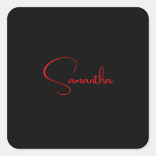 Schwarz Rot Ihr Name Minimalistisch Moderne Kallig Quadratischer Aufkleber
