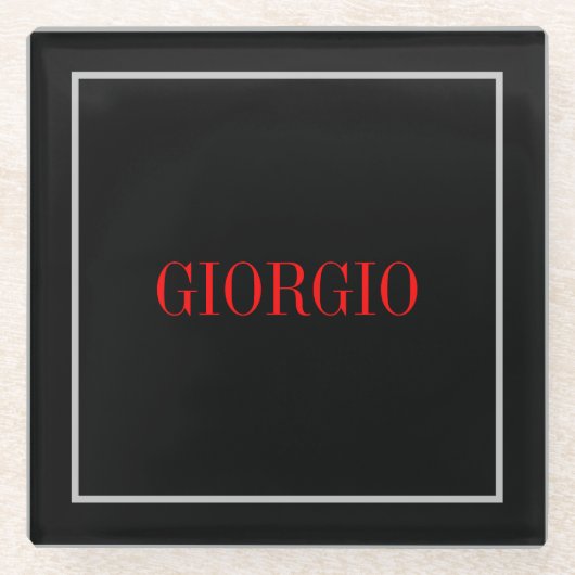 Schwarz Rot Ihr Name Minimalistisch Personal Moder Glasuntersetzer (Vorderseite)