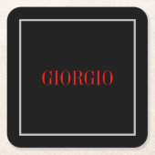 Schwarz Rot Ihr Name Minimalistisch Personal Moder Rechteckiger Pappuntersetzer (Vorderseite)