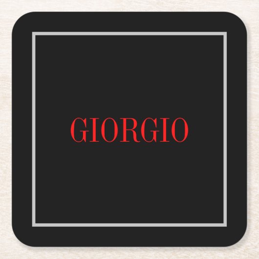 Schwarz Rot Ihr Name Minimalistisch Personal Moder Rechteckiger Pappuntersetzer (Vorderseite)