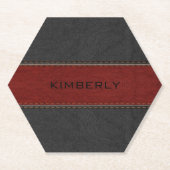 Schwarz-Rot-Imitat aus geheftetem Leder Untersetzer (Vorderseite)