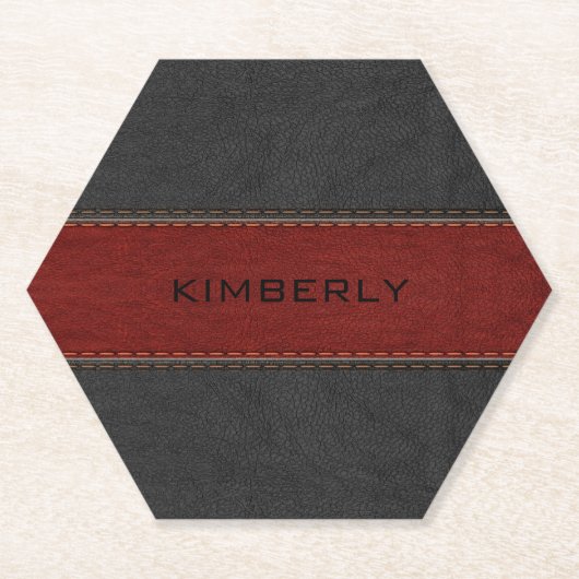 Schwarz-Rot-Imitat aus geheftetem Leder Untersetzer (Vorderseite)