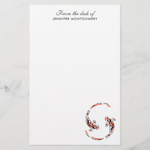 Schwarz & Rot Japanisch Koi Fisch Künstlerisch Briefpapier