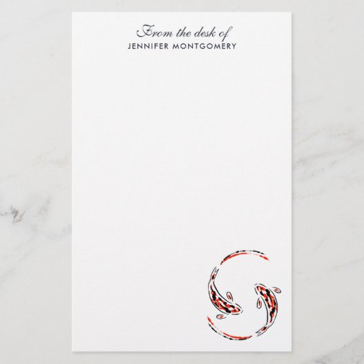 Schwarz & Rot Japanisch Koi Fisch Künstlerisch Briefpapier (Vorderseite)