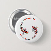 Schwarz & Rot Japanisch Koi Fisch Künstlerisch Button (Vorne & Hinten)