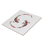 Schwarz & Rot Japanisch Koi Fisch Künstlerisch Fliese (Seite)