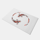 Schwarz & Rot Japanisch Koi Fisch Künstlerisch Fußmatte (Schrägansicht)