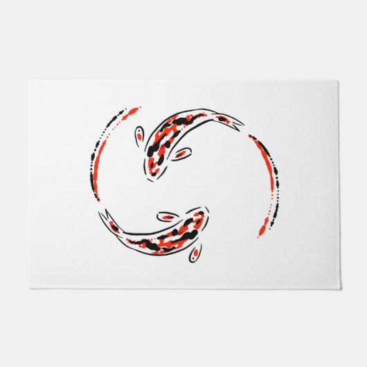 Schwarz & Rot Japanisch Koi Fisch Künstlerisch Fußmatte (Vorderseite)