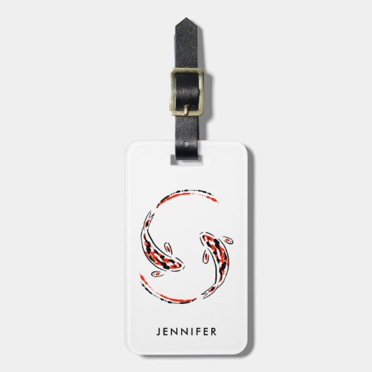 Schwarz & Rot Japanisch Koi Fisch Künstlerisch Gepäckanhänger (Vorderseite vertikal)