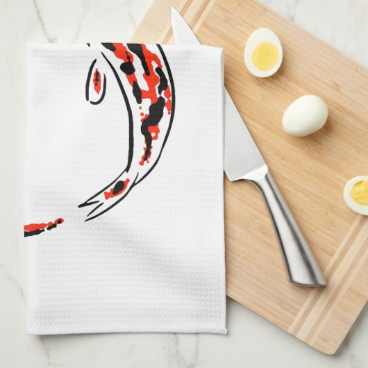 Schwarz & Rot Japanisch Koi Fisch Künstlerisch Geschirrtuch (Viertel Falte)