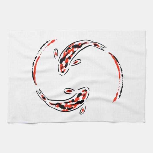 Schwarz & Rot Japanisch Koi Fisch Künstlerisch Geschirrtuch (Horizontal)
