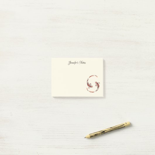 Schwarz & Rot Japanisch Koi Fisch Künstlerisch Post-it Klebezettel (Auf Schreibtisch)