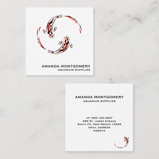 Schwarz & Rot Japanisch Koi Fisch Künstlerisch Quadratische Visitenkarte (Vorne/Hinten)