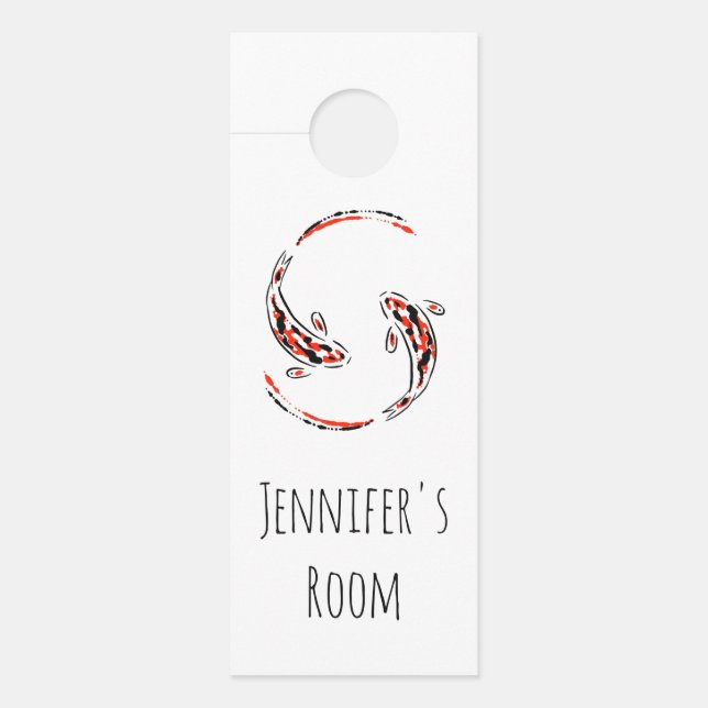 Schwarz & Rot Japanisch Koi Fisch Künstlerisch Türanhänger (Vorderseite)