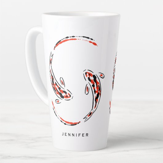 Schwarz-Rot-Japanisch Koi Fisch Künstlerische Latt Milchtasse (Linke Ecke)