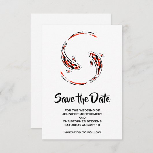Schwarz-Rot-Japanisch-Koi-Fischpaare Save The Date (Vorne/Hinten)