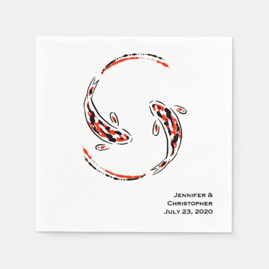 Schwarz-Rot-Japanisch-Koi-Hochzeit Serviette (Vorderseite)