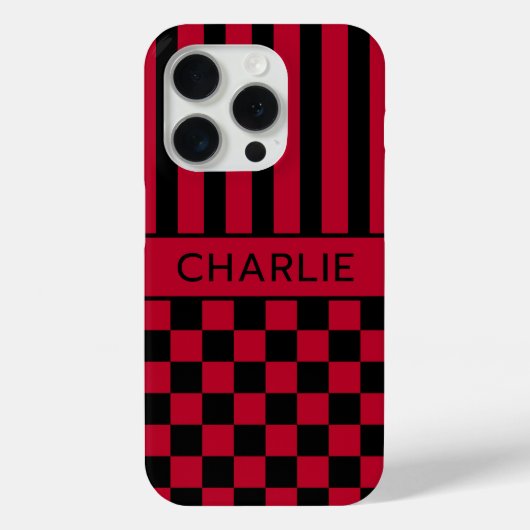Schwarz-rot kariert gestreift personalisiert Case-Mate iPhone hülle (Rückseite)
