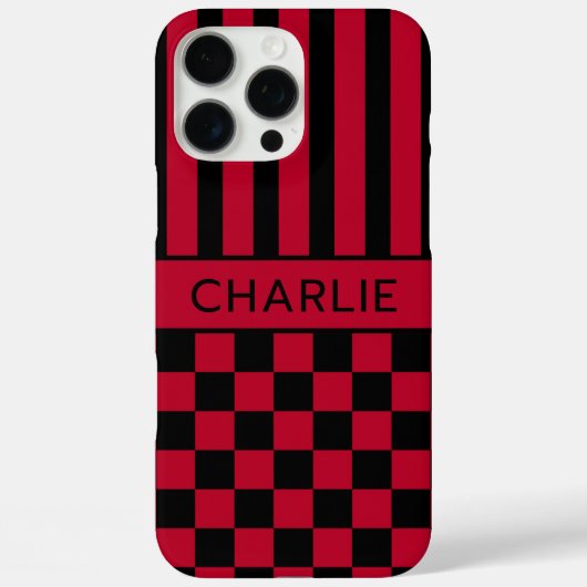 Schwarz-rot kariert gestreift personalisiert Case-Mate iPhone hülle (Rückseite)
